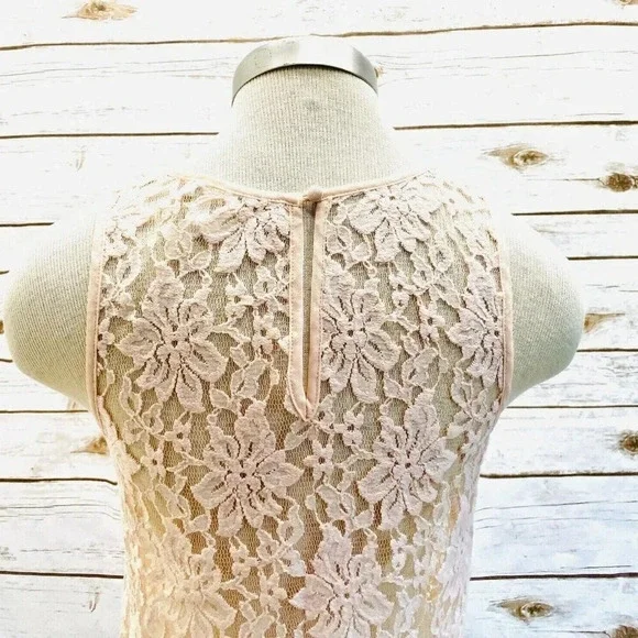 LUSH Women Sleeveless Pullover Scoop Neck Pink Lace See Through Top Size Small - Picture 8 of 13